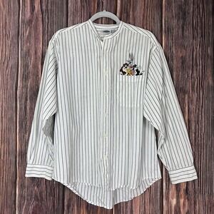Vintage Looney Tunes Pin Striped Button Down Shirt Embroidered Mens Size Small